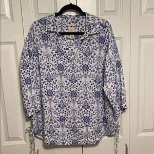 Joie Floral Blue and White Linen Blouse